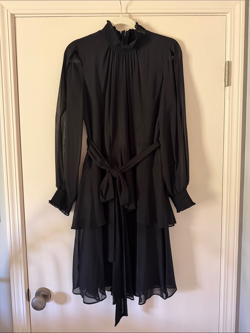 Alex Marie Black Long-Sleeve Ruffled Neck Chiffon Dress
